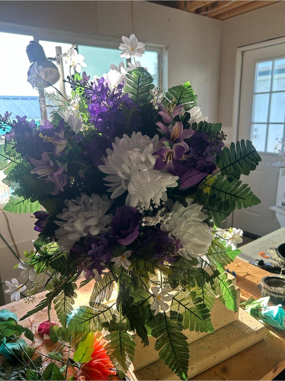 Artificial Purple and White Floral Arrangement
